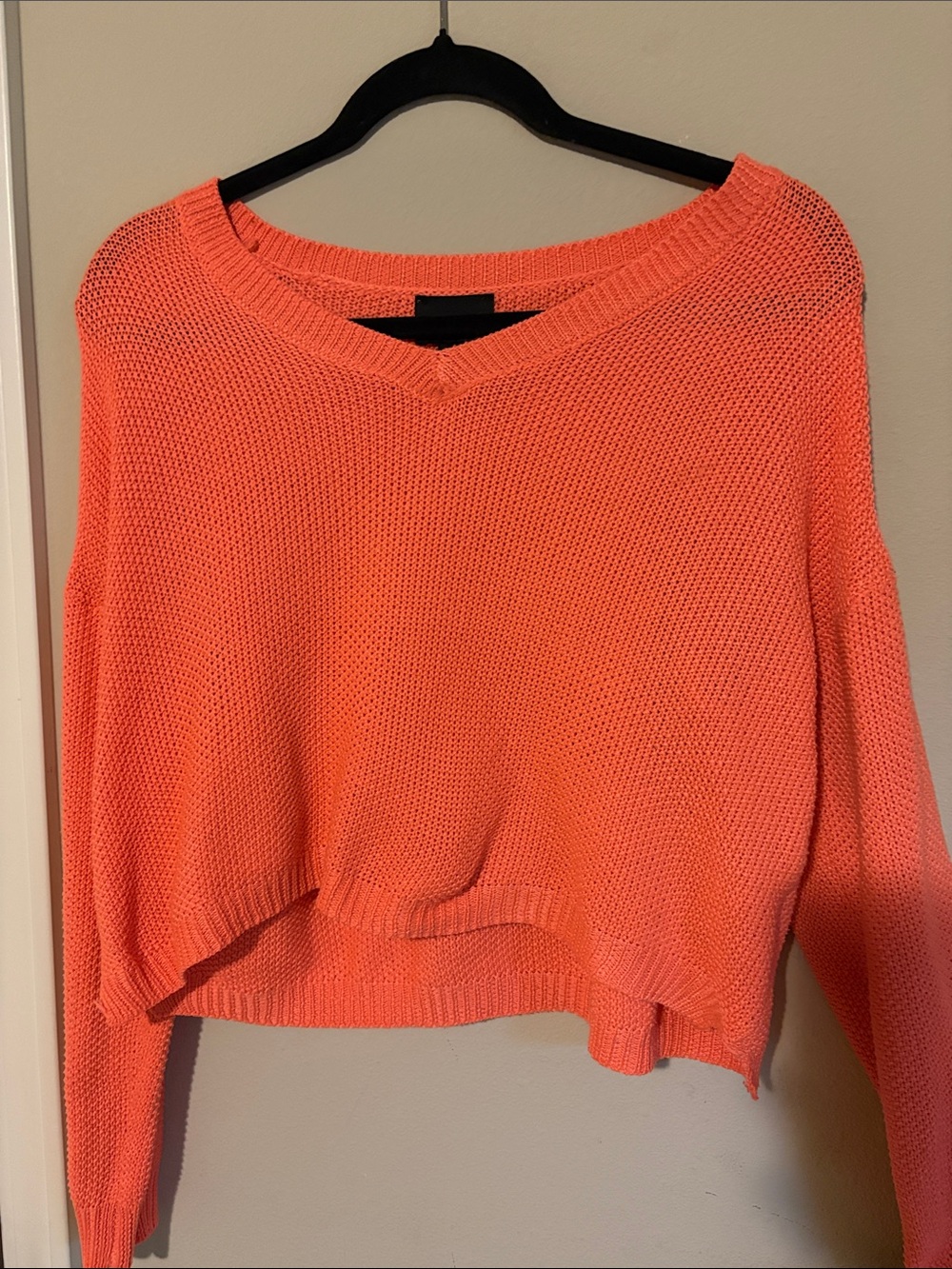 Lumiere Coral-Orange V-Neck Knit Sweater